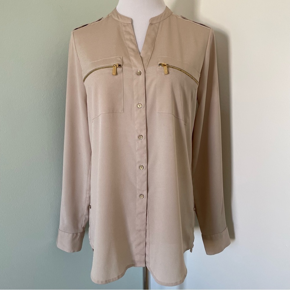 Calvin Klein Women’s Button Down Blouse Size S Beige